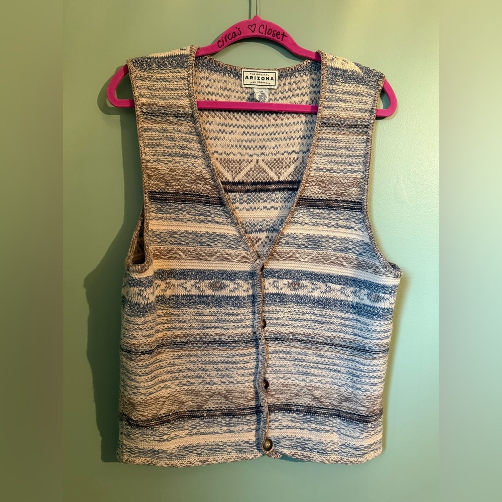 VTG Y2K Arizona Jean Co M Button Front Sweater Vest Knit Cottagecore Whimsical